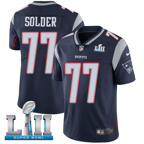 Nike Patriots #77 Nate Solder Navy Blue Team Color Super Bowl LII Men's Stitched NFL Vapor Untouchable Limited Jersey
